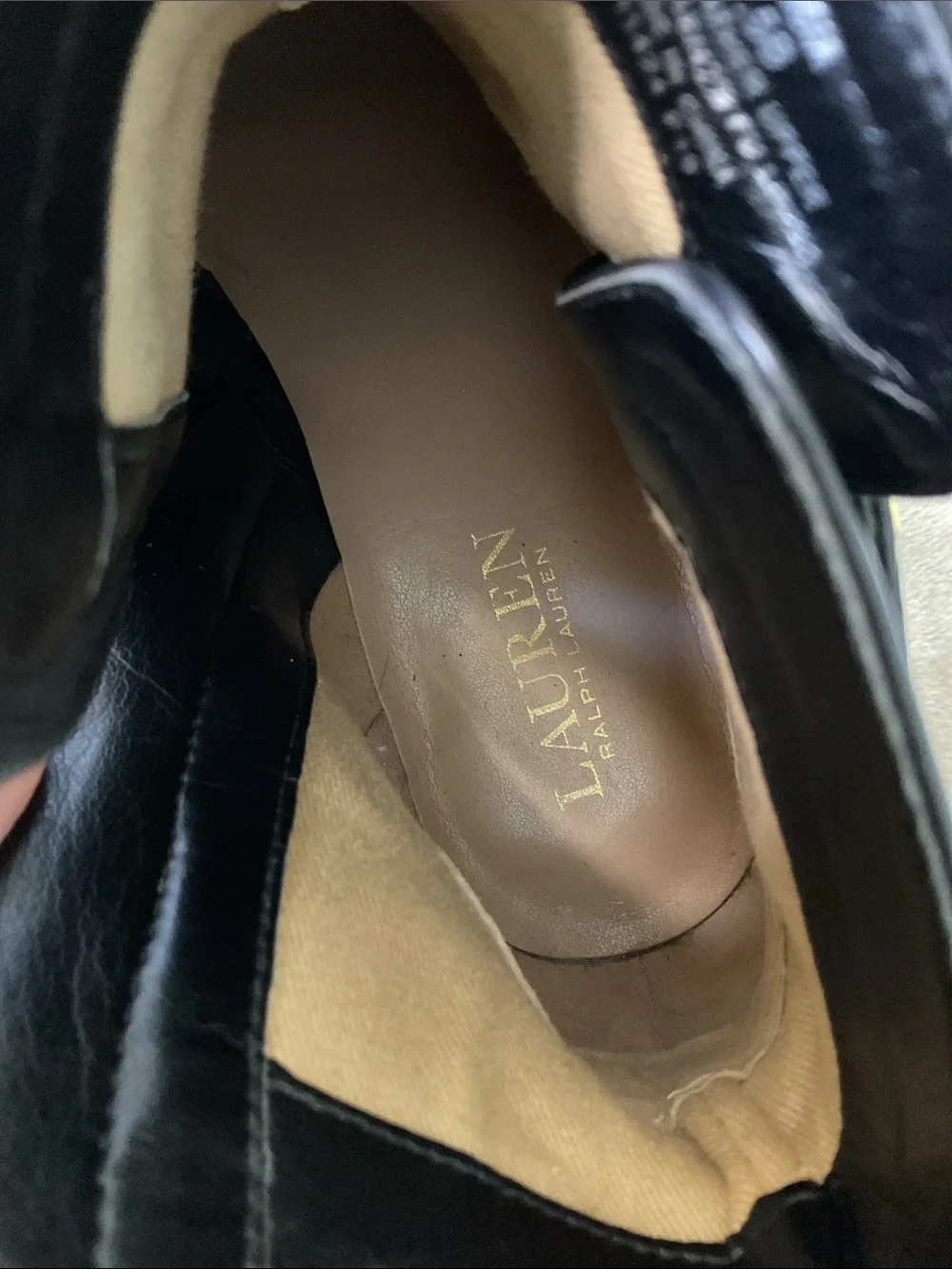 Lauren Ralph Lauren Black Leather Borgia Ankle Boots with Gold Buckle Size 7.5B